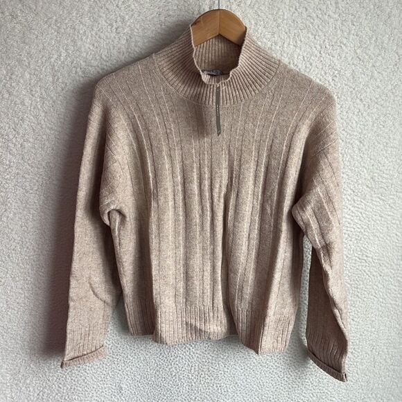 J Crew Size Small Ribbed mockneck sweater in Supersoft‎ yarn Womens Camel - Picture 2 of 8